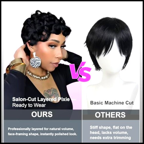 Lightweight Glueless Pixie Cut Wig Human Hair Natural Layered Curly main image 5